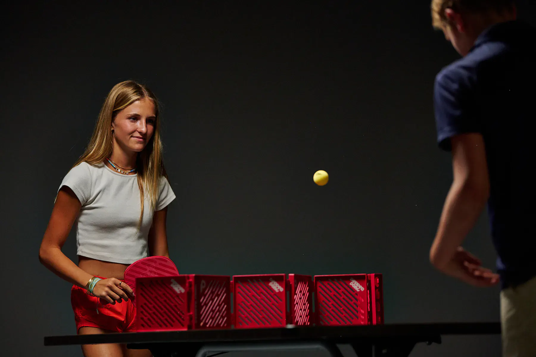 Two Pepper Pong rivals facing each other across the Fence